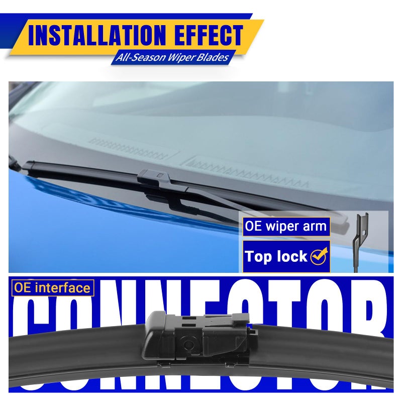 Rooppa 2 wipers Factory Replacement for 2014-2018 Chevy Chevrolet Silverado GMC Sierra Original Equipment Replacement Front Wiper Blades - 22"/22" (Set of 2) Top Lock - Image 3